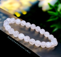 Quartz - Snow White Fire & Ice Crackle Crystal Round Smooth Stretch  (8mm) Natural Gemstone Crystal Energy Bead Bracelet