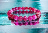 Agate - Banded Botswana Stripe Pink Agate Custom Size Round Smooth Stretch (8mm) Natural Gemstone Crystal Energy Bead Bracelet