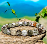 Quartz - Lodolite Garden Phantom Quartz - aka: Scenic Quartz, Landscape Quartz, Garden Quartz, and Phantom Quartz - Custom Size (8mm) Round Stretch Natural Gemstone Crystal Energy Bead Bracelet