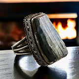 Kyanite Natural Gemstone .925 Sterling Silver Free Form Ring (Size 8.5)