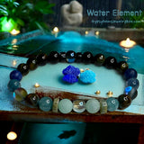 Water Element Bracelet•Aura Crystal, Amazonite, Aquamarine, Cloisonné, Apatite, Lapis Lazuli, Blue Tiger Eye, Obsidian, Blue Aura, Ebony Wood, Serpentine • Custom Size - Round Smooth Stretch (8mm) Natural Gemstone Crystal Energy Bead Bracelet