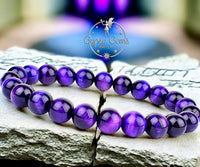 Tiger’s Eye - Purple Tiger’s Eye Custom Size Round Smooth Stretch (8mm) Natural Gemstone Crystal Energy Bead Bracelet