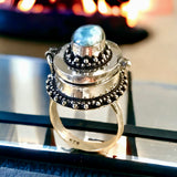 Larimar Natural Gemstone .925 Sterling Silver Locket Poison Ring (Size 8)