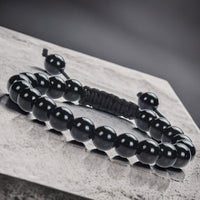 Onyx - Black Onyx Braided Macrame Adjustable Sliding Knot Round Smooth (8mm) Natural Gemstone Crystal Energy Bead Bracelet