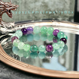 Fluorite - Rainbow Custom Size Purple Green Round Smooth Stretch (8mm) Natural Gemstone Crystal Energy Bead Bracelet
