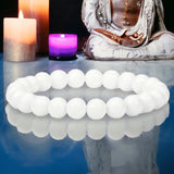 Onyx - White Onyx Custom Size  Round Smooth Stretch (8mm) Natural Gemstone Crystal Energy Bead Bracelet