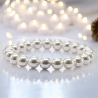 Pearl White Australian South Sea Custom Size Genuine Round Smooth Stretch (8mm) Natural Gemstone Crystal Energy Bead Bracelet