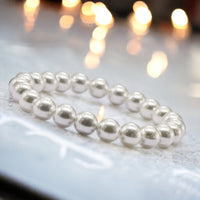 Pearl White Australian South Sea Custom Size Genuine Round Smooth Stretch (8mm) Natural Gemstone Crystal Energy Bead Bracelet