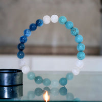 Intention - Tranquility - Moonstone + Apatite + Turquoise + Amazonite Custom Size Round Smooth Stretch (8mm) Natural Gemstone Crystal Energy Bead Bracelet
