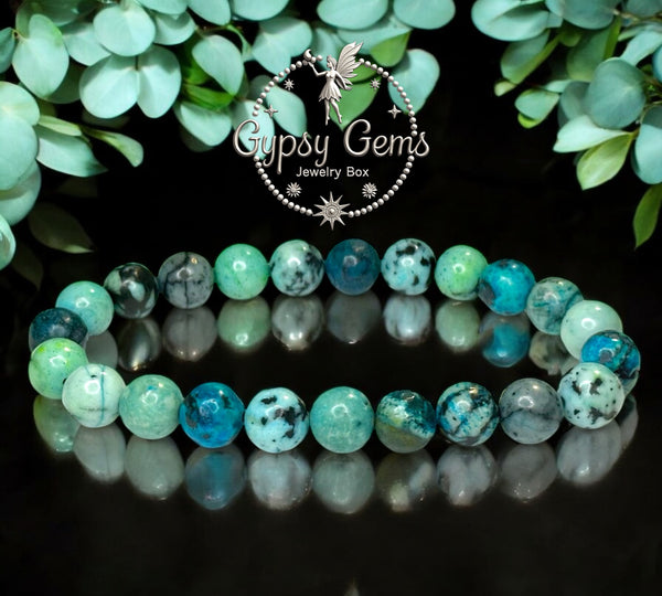 Turquoise - Green Skin Howlite Custom Size Round Smooth Stretch (8mm) Natural Gemstone Crystal Energy Bead Bracelet