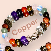 Intention -  Workplace Zen Space - Aventurine, Smokey Quartz, Clear Quartz, Carnelian, Amethyst, Tiger Eye, and Blue Gold Stone, Rose Quartz - Round Smooth - Choice of  Copper/Silver/Gold/Stretch (Natural Gemstone Crystal Energy Bead Bracelet