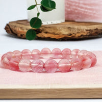 Quartz - Cherry Watermelon Quartz Custom Size Round Smooth Stretch  (8mm) Natural Gemstone Crystal Energy Bead Bracelet