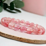 Quartz - Cherry Watermelon Quartz Custom Size Round Smooth Stretch  (8mm) Natural Gemstone Crystal Energy Bead Bracelet