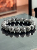 Jasper - Map Stone Gray Custom Size Round Smooth Stretch (10mm Grande) Natural Gemstone Crystal Energy Bead Bracelet