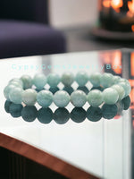 Aquamarine - Brazilian Blue Custom Size Round Smooth Stretch (8mm) Natural Gemstone Crystal Energy Bead Bracelet