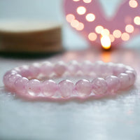 Quartz - Rose Quartz Pink Madagascar Custom Size Round Smooth Stretch(8mm) Natural Gemstone Crystal Energy Bead Bracelet