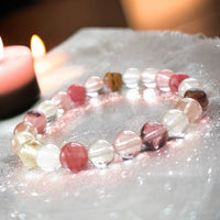 Quartz - Volcano Cherry Custom Size Round Smooth Stretch(8mm) Natural Gemstone Crystal Energy Bead Bracelet