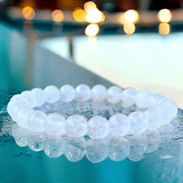 Quartz - Snow White Quartz Custom Size Round Smooth Stretch (8mm) Natural Gemstone Crystal Energy Bead Bracelet