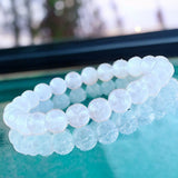 Quartz - Snow White Quartz Custom Size Round Smooth Stretch (8mm) Natural Gemstone Crystal Energy Bead Bracelet