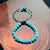 Turquoise - Blue Braided Macrame Adjustable Sliding Knot Round Smooth (8mm) Natural Gemstone Crystal Energy Bead Bracelet