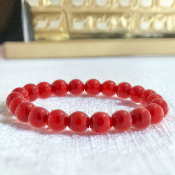 Red Coral Custom Size Round Smooth Stretch(8mm) Natural Gemstone Crystal Energy Bead Bracelet