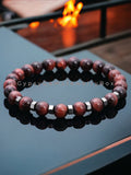Tiger’s Eye - Red with Silver Hexagon Stainless Steel Spacers Custom Size Round Smooth Stretch (8mm) Natural Gemstone Crystal Energy Bead Bracelet