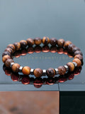Tiger’s Eye - Yellow with Silver Hexagon Stainless Steel Spacers Custom Size Round Smooth Stretch (8mm) Natural Gemstone Crystal Energy Bead Bracelet