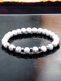 Howlite - White Howlite with Hexagon Stainless Steel Spacers Custom Size Round Smooth Stretch (8mm) Natural Gemstone Crystal Energy Bead Bracelet