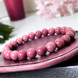 Rhodonite Pink Custom Size Round Smooth Stretch (8mm) Natural Gemstone Crystal Energy Bead Bracelet