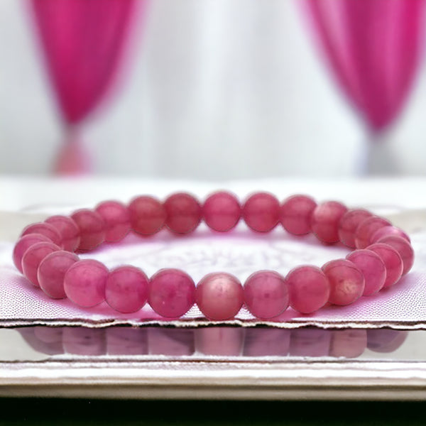 Ruby - Pink Ruby Custom Size Round Smooth Stretch (8mm) Natural Gemstone Crystal Energy Bracelet