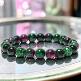 Ruby - Anyolite Ruby in Zoisite Custom Size Round Smooth Stretch (8mm) Natural Gemstone Crystal Energy Bracelet