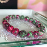 Ruby - Anyolite Ruby in Zoisite Faceted Custom Size Diamond Cut Stretch (8mm) Natural Gemstone Crystal Energy Bracelet