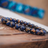 Variscite - Royal Blue Variscite aka “Impression Cloisonne Jasper” Custom Size Round Smooth Stretch (8mm) Natural Gemstone Crystal Energy Bead Bracelet