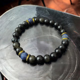 Lapis Lazuli + Black Obsidian Awareness and Intuition Custom Size Round Smooth Stretch (8mm) Natural Gemstone Crystal Energy Bead Bracelet