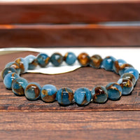 Variscite - Lake Blue Variscite aka “Impression Cloisonne Jasper” Custom Size Round Smooth Stretch (8mm) Natural Gemstone Crystal Energy Bead Bracelet