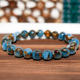 Variscite - Lake Blue Variscite aka “Impression Cloisonne Jasper” Custom Size Round Smooth Stretch (8mm) Natural Gemstone Crystal Energy Bead Bracelet