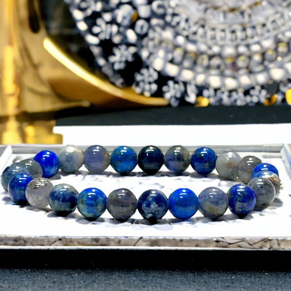 Intention - Third Eye Chakra Balance - Sodalite + Iolite + Lapis Lazuli Custom Size Round Smooth Stretch (8mm) Natural Gemstone Crystal Energy Bead Bracelet