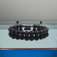 Agate - Black Agate Braided Macrame Adjustable Sliding Knot Matte Round Smooth (8mm) Natural Gemstone Crystal Energy Bead Bracelet