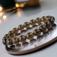 Smokey Quartz Custom Size Round Smooth Stretch (10mm) Natural Gemstone Crystal Energy Bead Bracelet