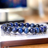Tiger’s Eye - Dark Blue Custom Size Round Smooth Stretch (8mm) Natural Gemstone Crystal Energy Bead Bracelet