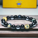 Triple Protection - Tiger’s Eye Dream Honey Yellow + Black Onyx + Hematite Round Smooth Stretch (8mm or 10mm beads) Natural Gemstone Crystal Energy Bead Bracelet