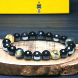 Triple Protection - Tiger’s Eye Dream Honey Yellow + Black Onyx + Hematite Round Smooth Stretch (8mm or 10mm beads) Natural Gemstone Crystal Energy Bead Bracelet