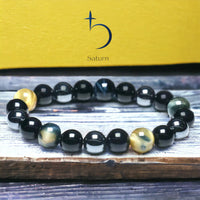 Triple Protection - Tiger’s Eye Dream Honey Yellow + Black Onyx + Hematite Round Smooth Stretch (8mm or 10mm beads) Natural Gemstone Crystal Energy Bead Bracelet