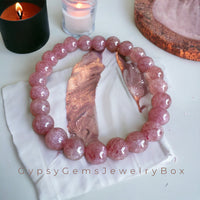 Quartz - Strawberry Quartz Custom Size Round Smooth Stretch(8mm) Natural Gemstone Crystal Energy Bead Bracelet