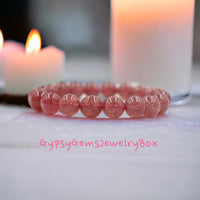 Quartz - Strawberry Quartz Custom Size Round Smooth Stretch(8mm) Natural Gemstone Crystal Energy Bead Bracelet