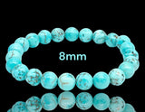 Turquoise - Blue Custom Size Round Smooth Stretch (8mm or 10mm) Natural Gemstone Crystal Energy Bead Bracelet