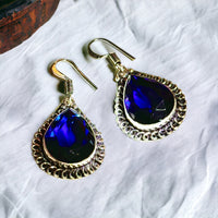 Tanzanite Indigo Natural Gemstone Pear Drop Dangle Hook .925 Sterling Silver Stamped Earrings
