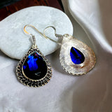 Tanzanite Indigo Natural Gemstone Pear Drop Dangle Hook .925 Sterling Silver Stamped Earrings