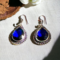 Tanzanite Indigo Natural Gemstone Pear Drop Dangle Hook .925 Sterling Silver Stamped Earrings
