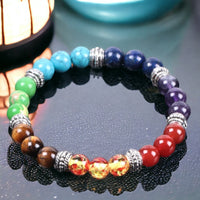7 CHAKRA Custom Size Multicolor Rainbow Round Smooth Stretch Silver (8mm) Natural Gemstone Crystal Energy Bead Bracelet